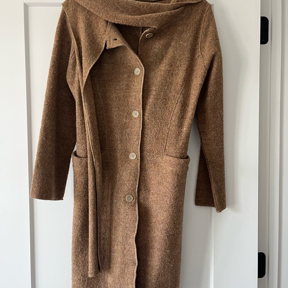 Brown Long Wool Button-Front Coat